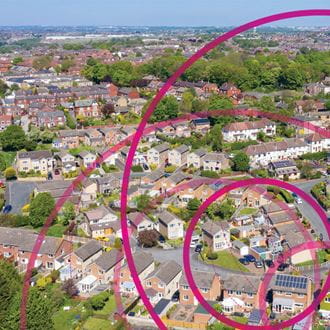 A drone image of a neighbourhood in the UK