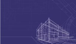 Line drawing of a house under construction on a dark blue background