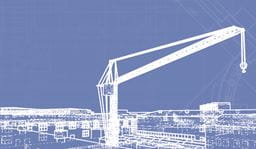 A graphic of a crane on a light blue background