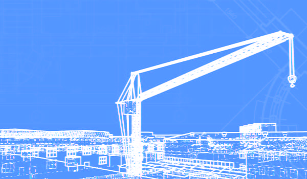 A graphic of a crane on a light blue background