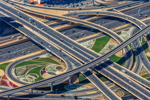 An image of roads taken from aerial view