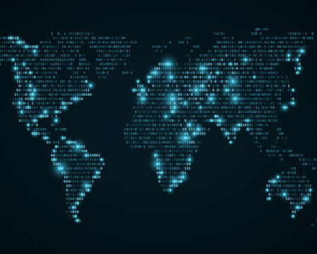 Blue world map made with of code