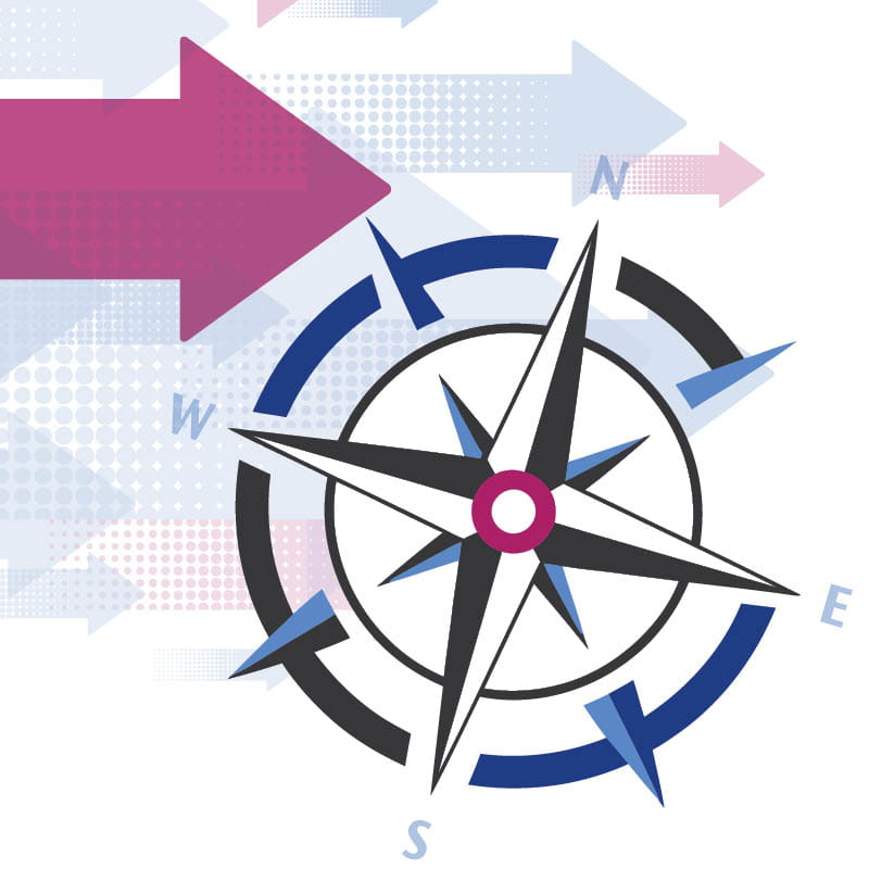 a compass with arrows