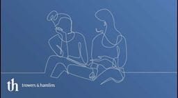 Line drawing of two women sitting and talking with blue background