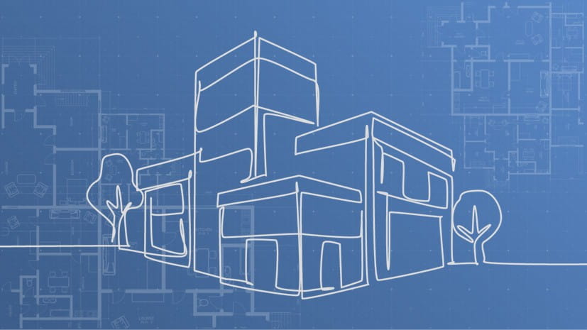 Line drawings of buildings