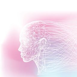 shape of a face in profile in pink and blue colours